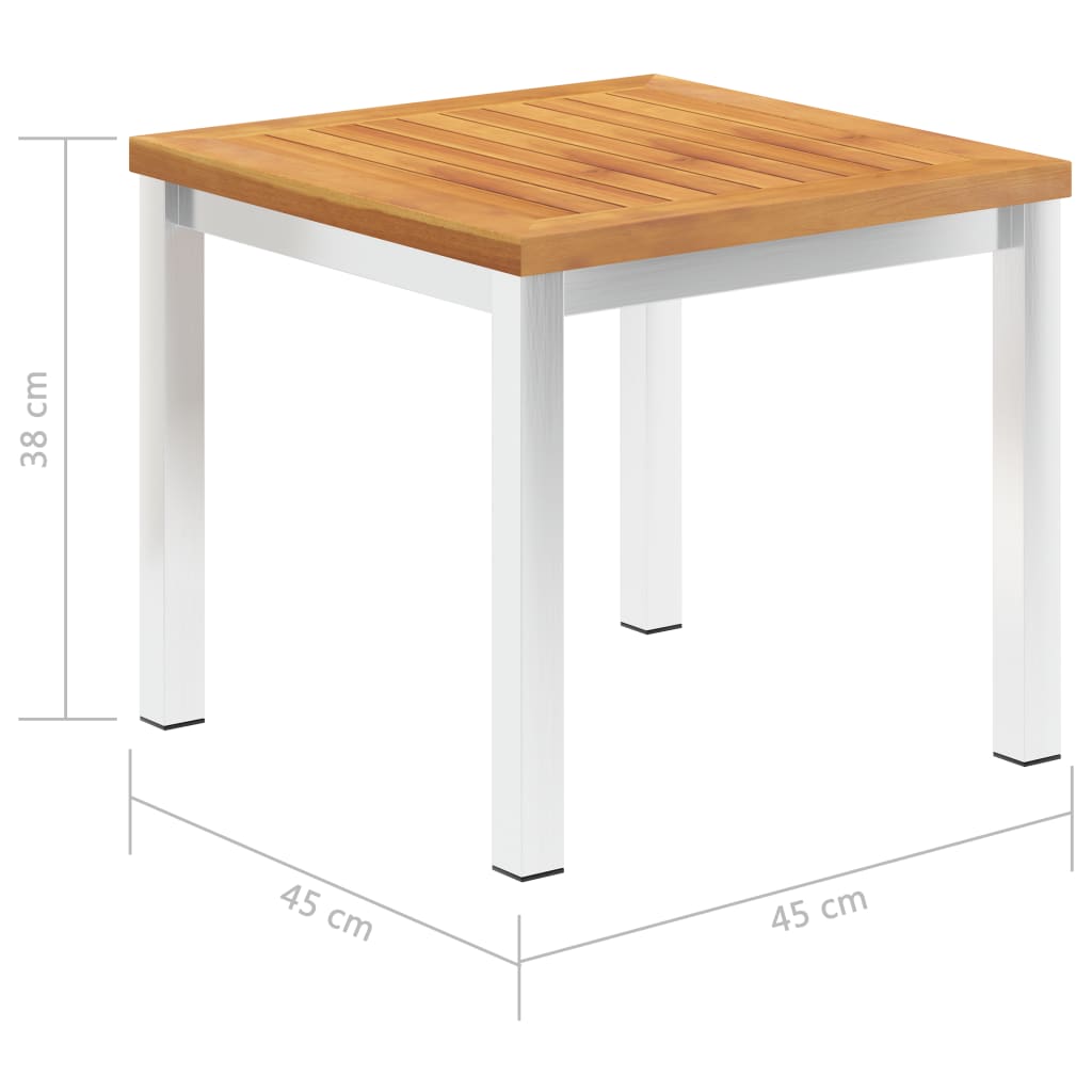 vidaXL Garten-Beistelltisch 45x45x38 cm Massivholz Akazie & Edelstahl