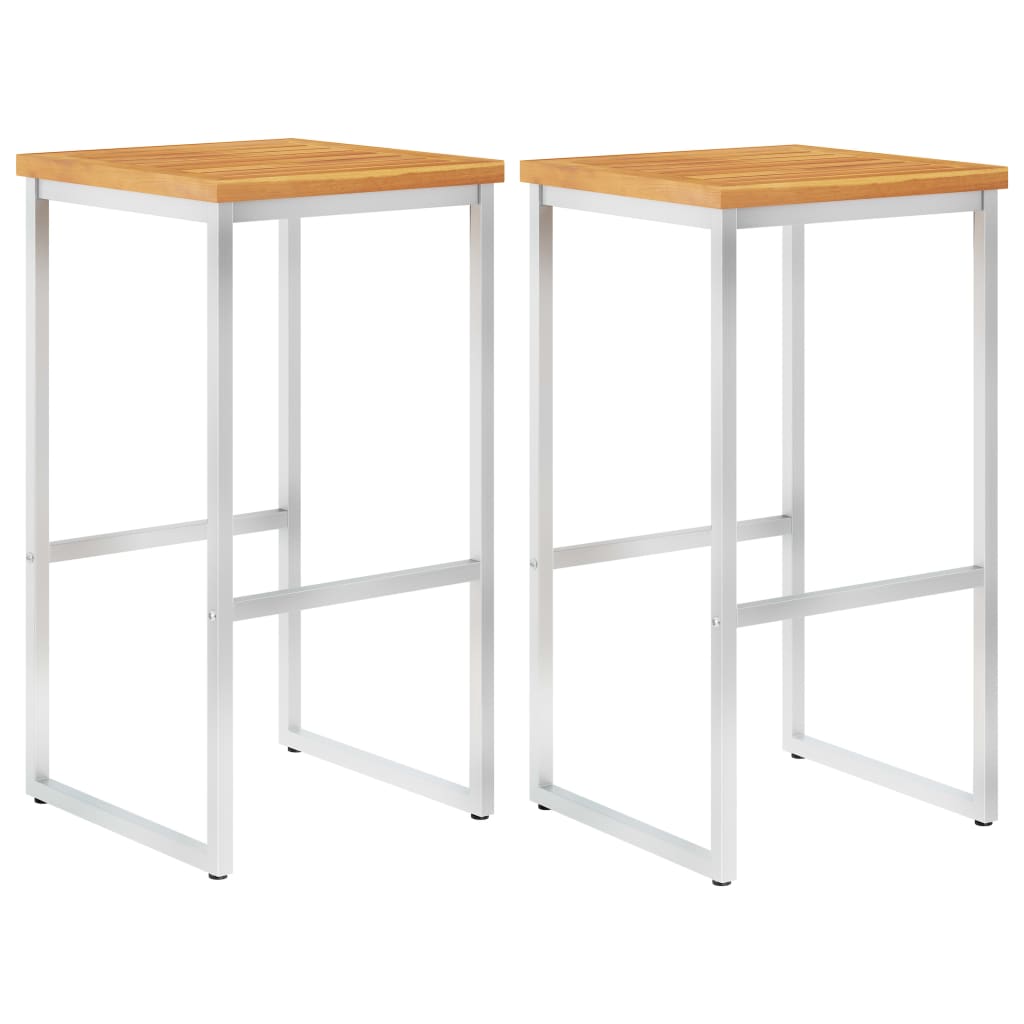 vidaXL Barhocker 2 Stk. Massivholz Akazie und Edelstahl