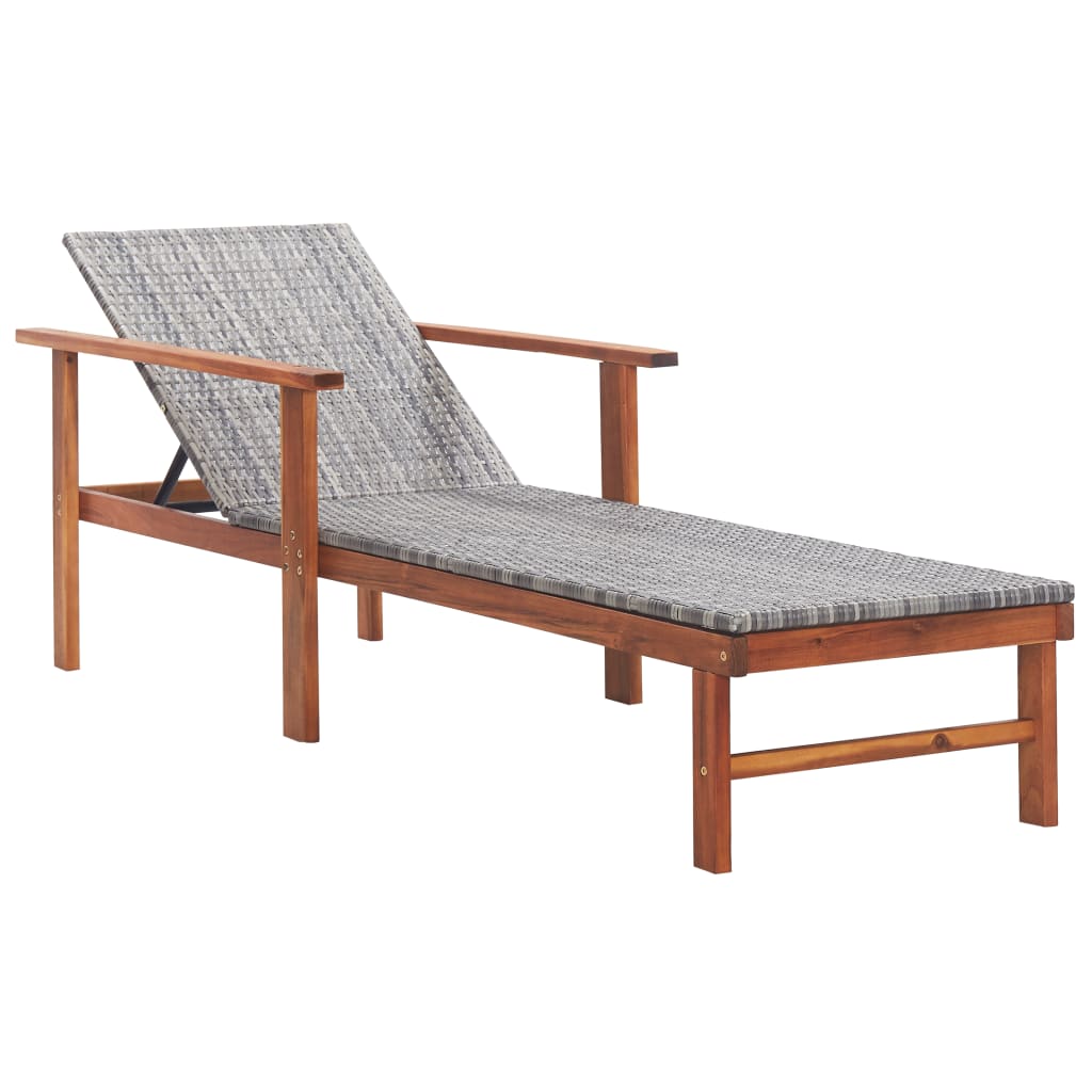 vidaXL Sonnenliege mit Auflage Poly Rattan Akazie Massivholz Grau