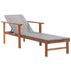 vidaXL Sonnenliege mit Auflage Poly Rattan Akazie Massivholz Grau