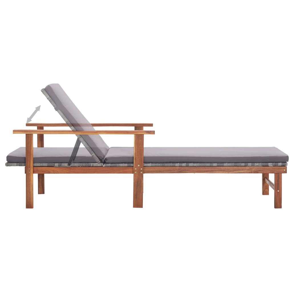 vidaXL Sonnenliege mit Auflage Poly Rattan Akazie Massivholz Grau