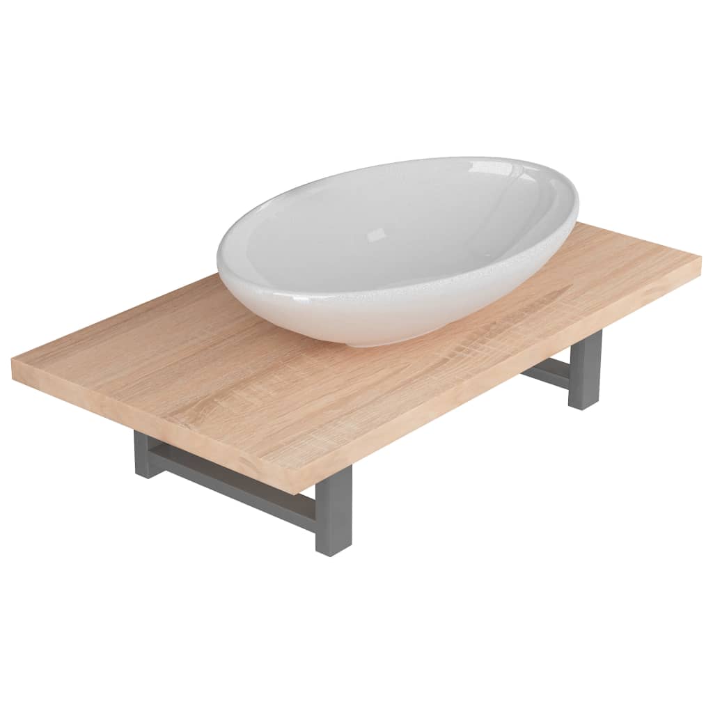 vidaXL 2-tlg. Badmöbel-Set Keramik Eichenbraun