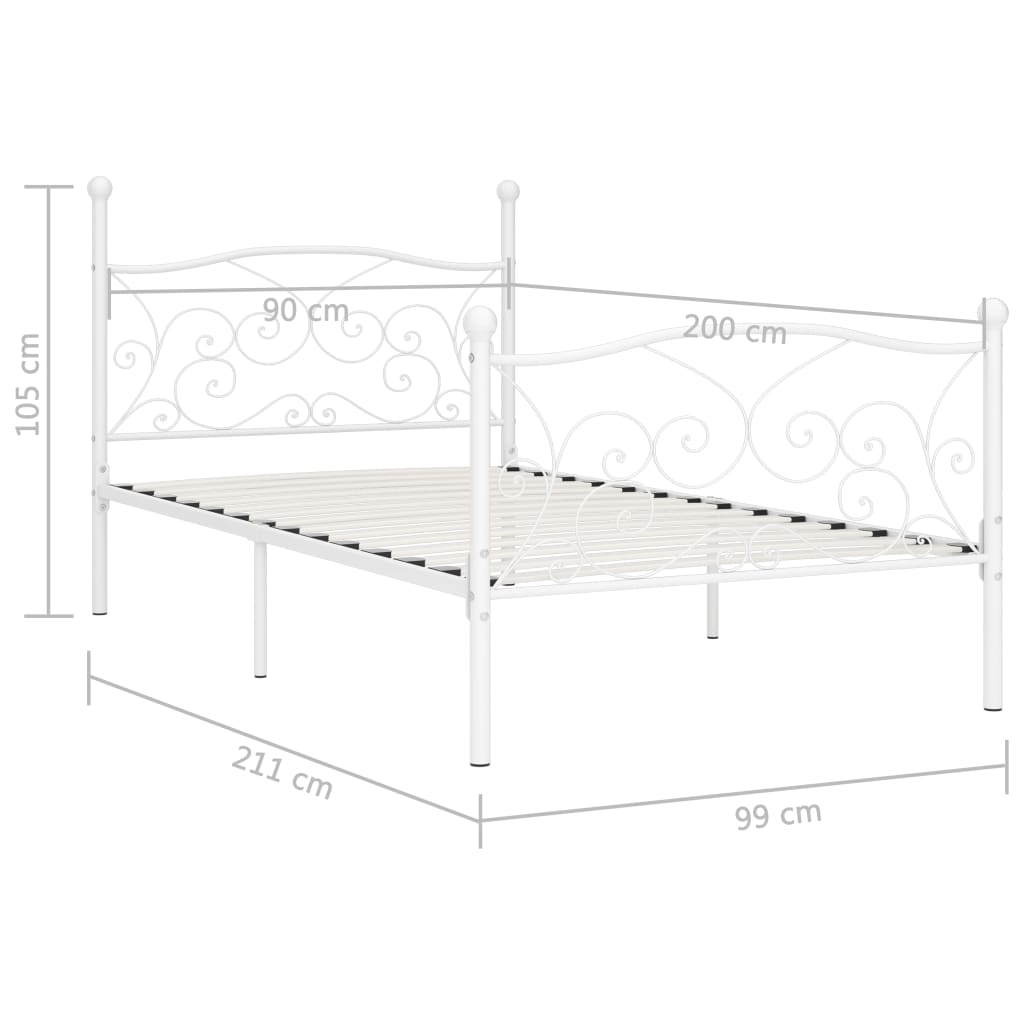 vidaXL Bettgestell mit Lattenrost Weiß Metall 90 x 200 cm