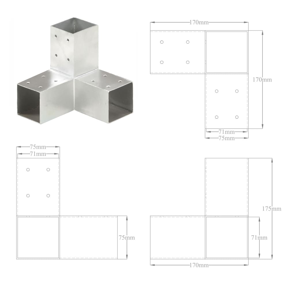 vidaXL Pfostenverbinder Y-Form Verzinktes Metall 71 x 71 mm