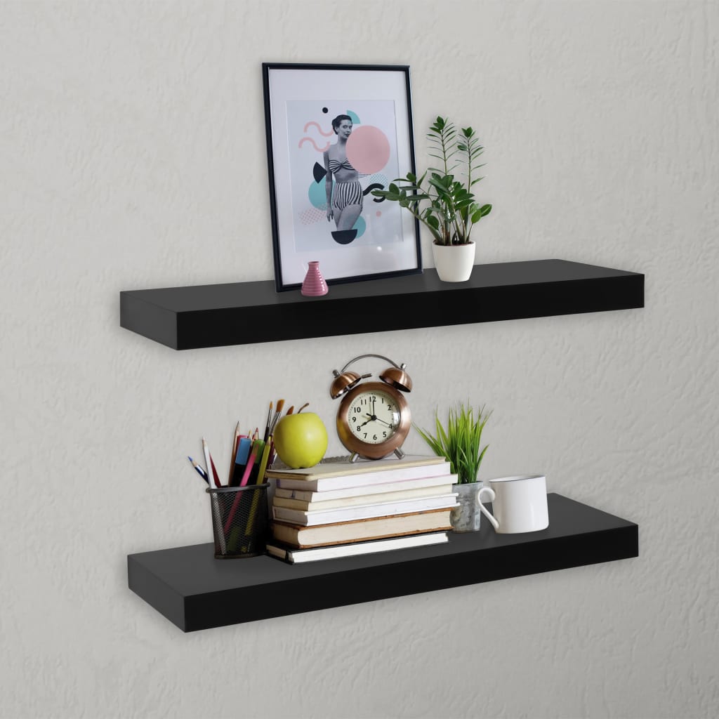 vidaXL Schweberegale 2 Stk. Schwarz 40x20x3,8 cm