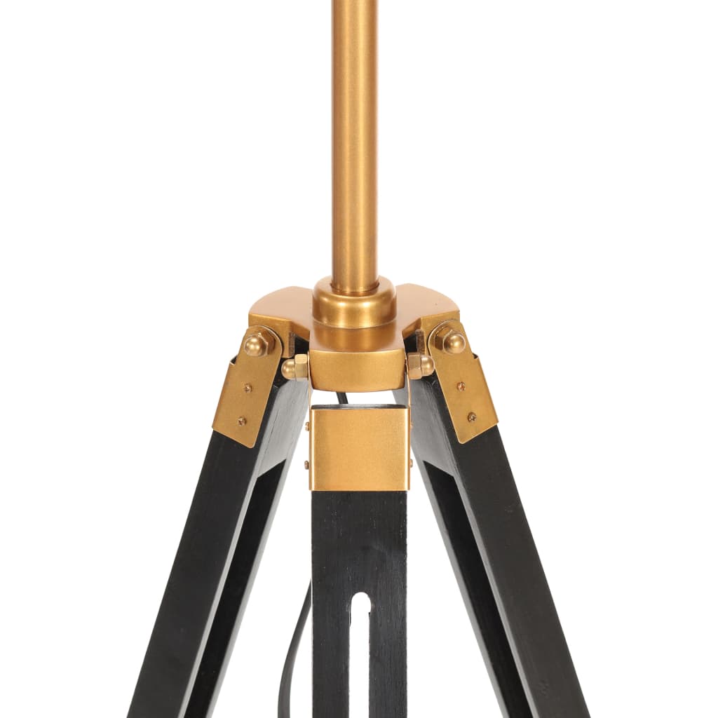 vidaXL Stativlampe Schwarz und Golden Teak Massivholz 141 cm