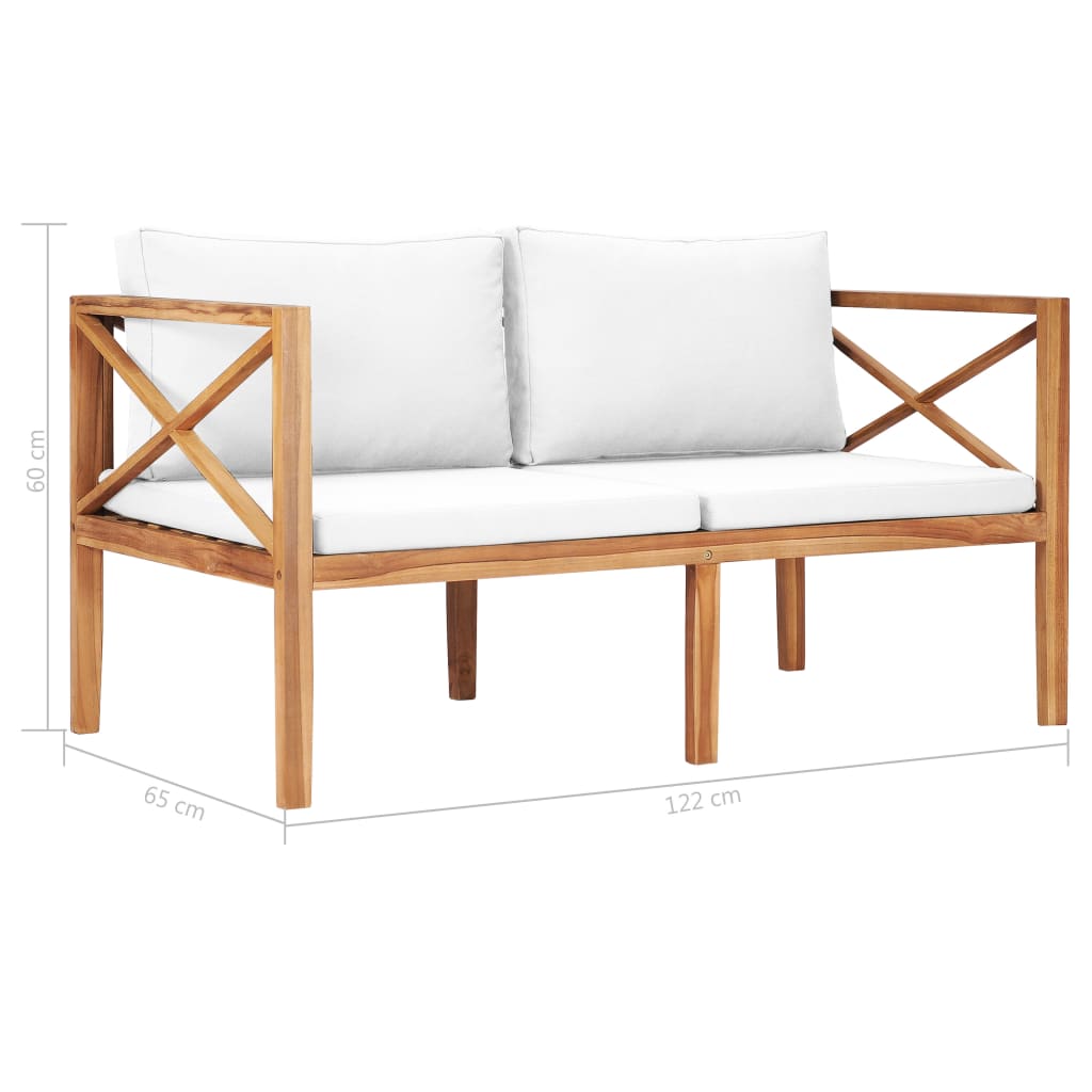 vidaXL Gartenbank mit Cremeweißen Auflagen Massivholz Teak