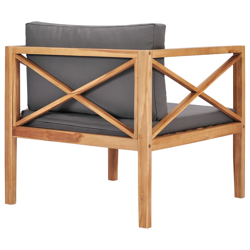 vidaXL Gartenstuhl mit Grauen Auflagen Massivholz Teak