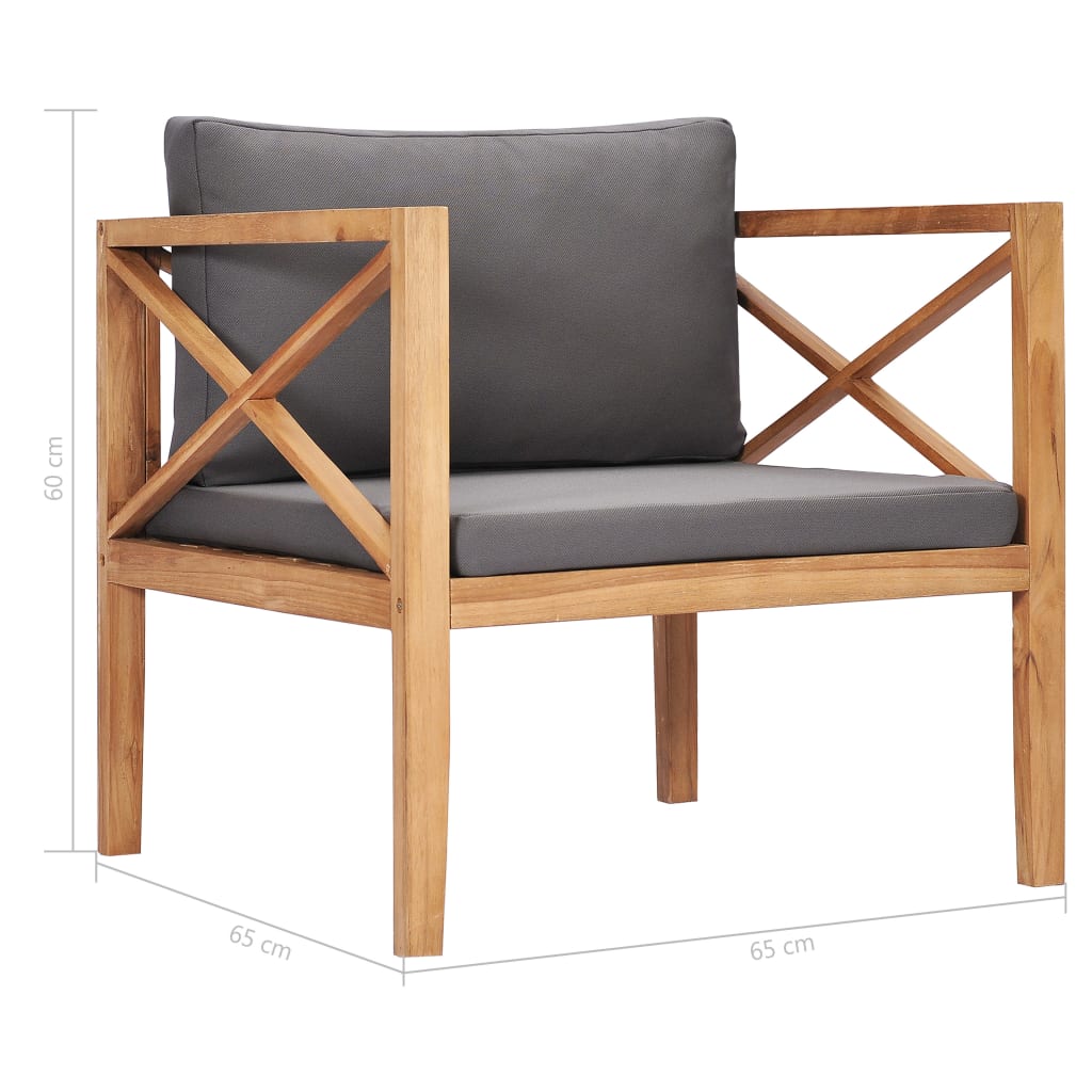 vidaXL Gartenstuhl mit Grauen Auflagen Massivholz Teak