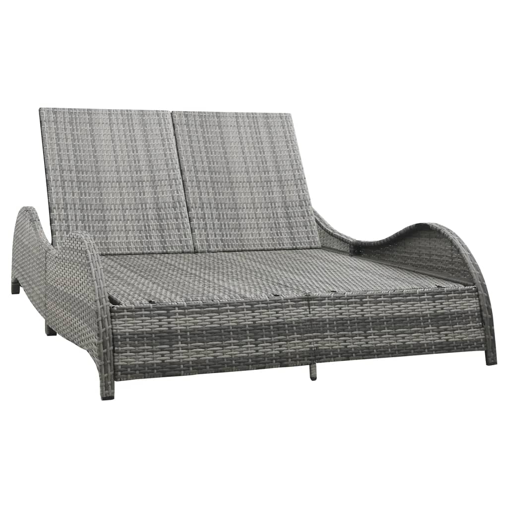 vidaXL Doppel-Sonnenliege mit Auflage Poly Rattan Grau