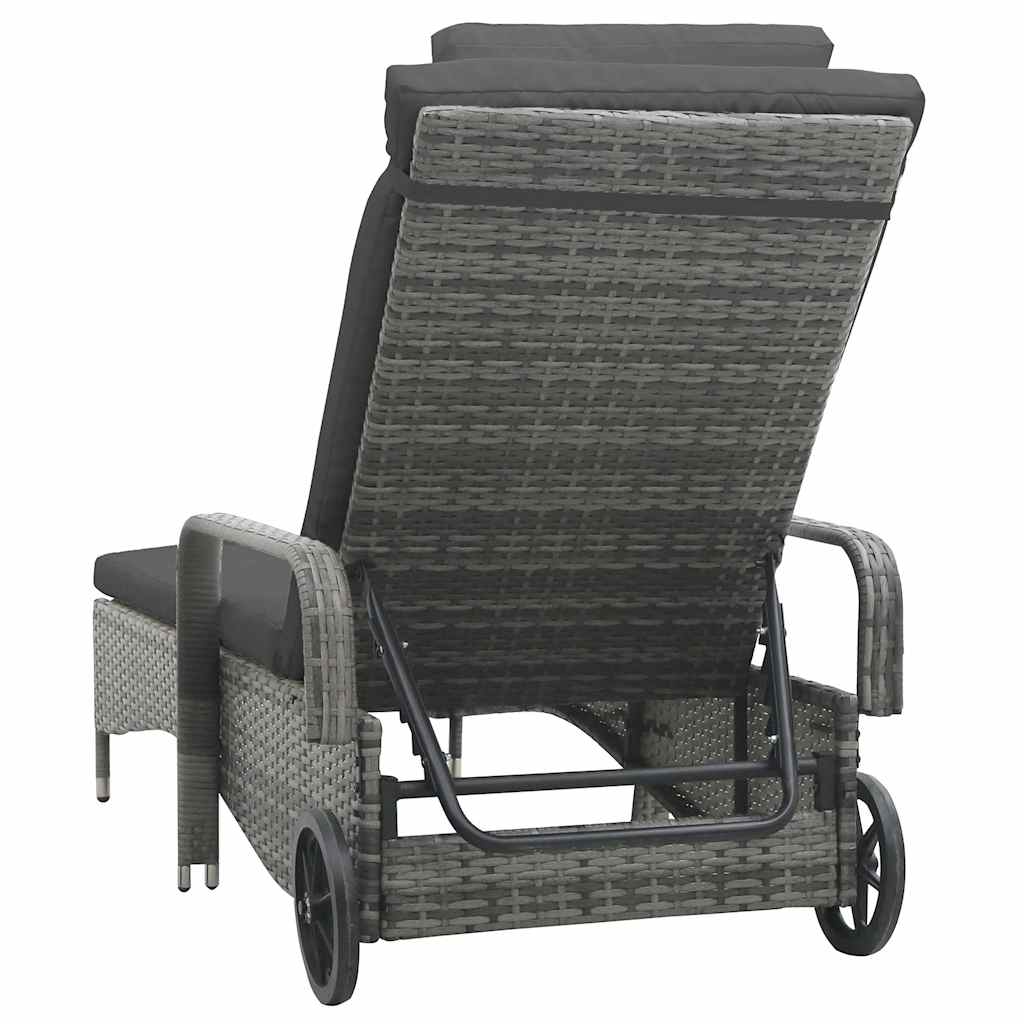 vidaXL Sonnenliege mit Rädern Poly Rattan Anthrazit