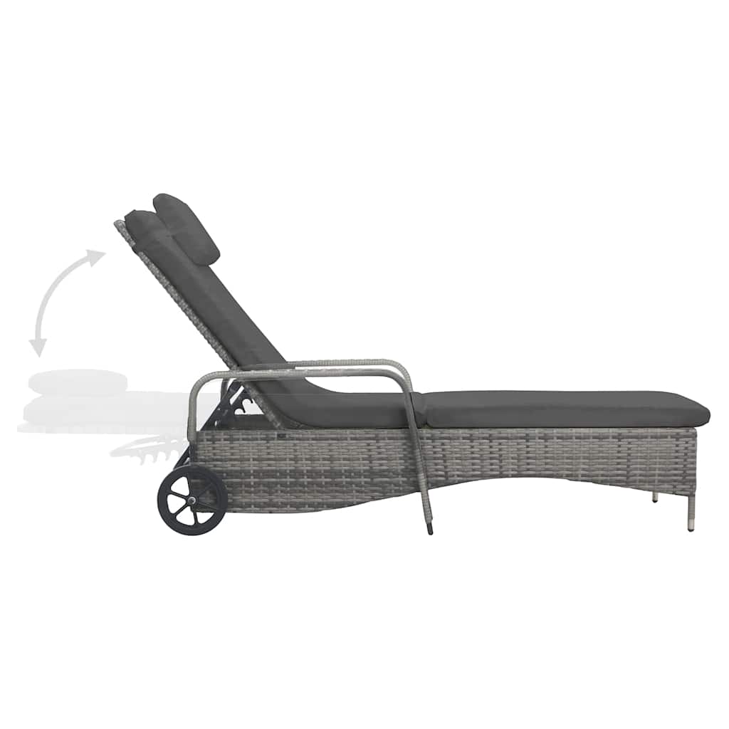 vidaXL Sonnenliege mit Rädern Poly Rattan Anthrazit