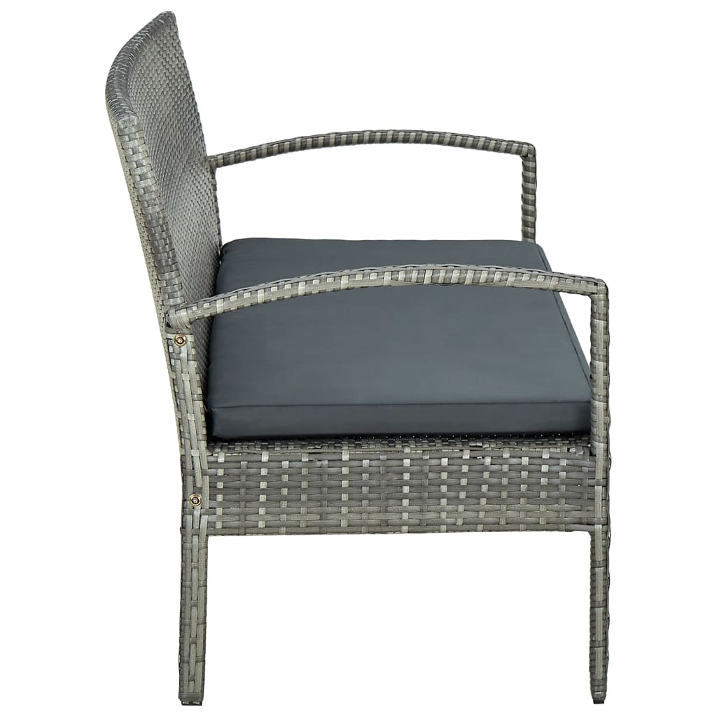 vidaXL Gartensofa 3-Sitzer mit Kissen Grau Poly Rattan