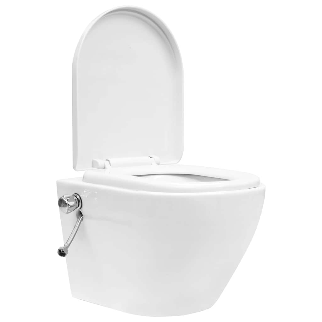 vidaXL Wand-WC ohne Spülrand mit Bidet-Funktion Keramik Weiß