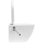 vidaXL Wand-WC ohne Spülrand mit Bidet-Funktion Keramik Weiß