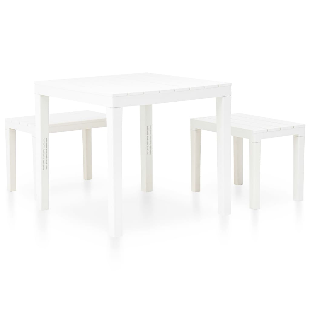 vidaXL Gartentisch mit 2 Bänken Kunststoff Weiß
