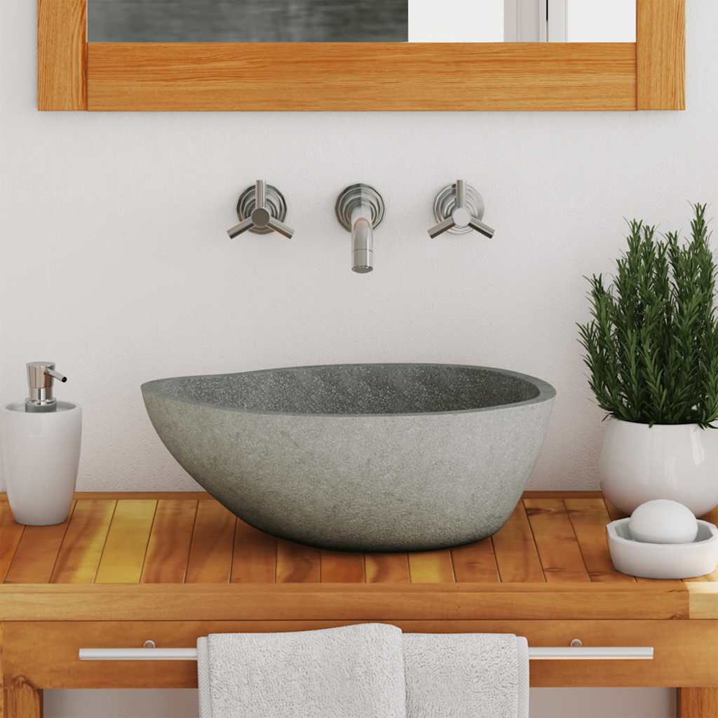 vidaXL Waschbecken Flussstein Oval (37-46)x(29-36) cm