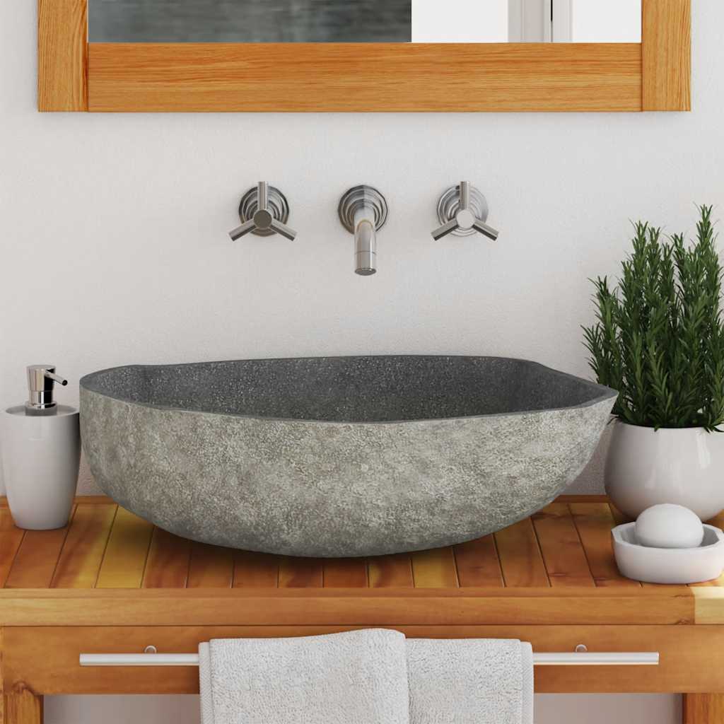 vidaXL Waschbecken Flussstein Oval (45-53)x(34-41) cm
