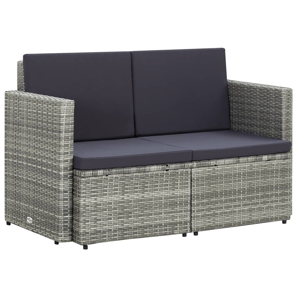 vidaXL 2-Sitzer-Gartensofa mit Auflagen Schwarz Poly Rattan