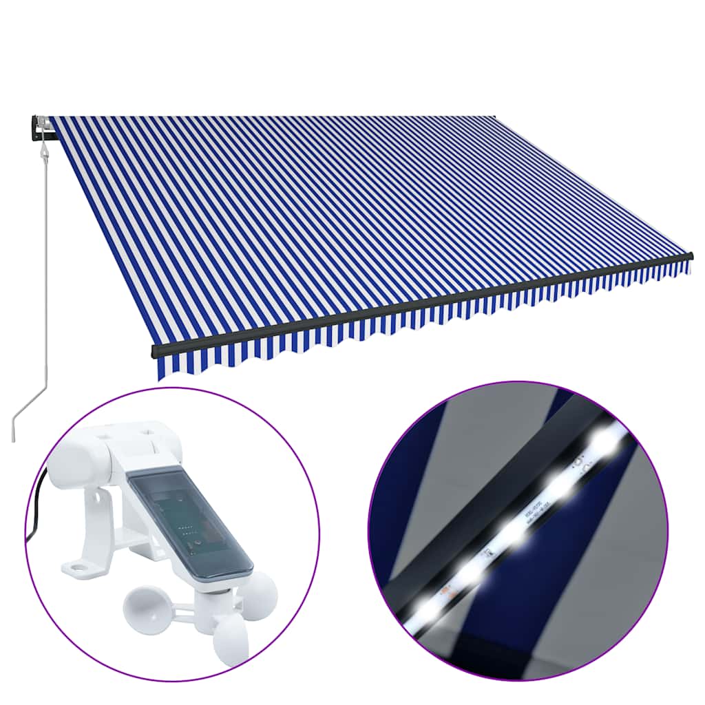 vidaXL Markise mit Windsensor & LED Blau und Weiß