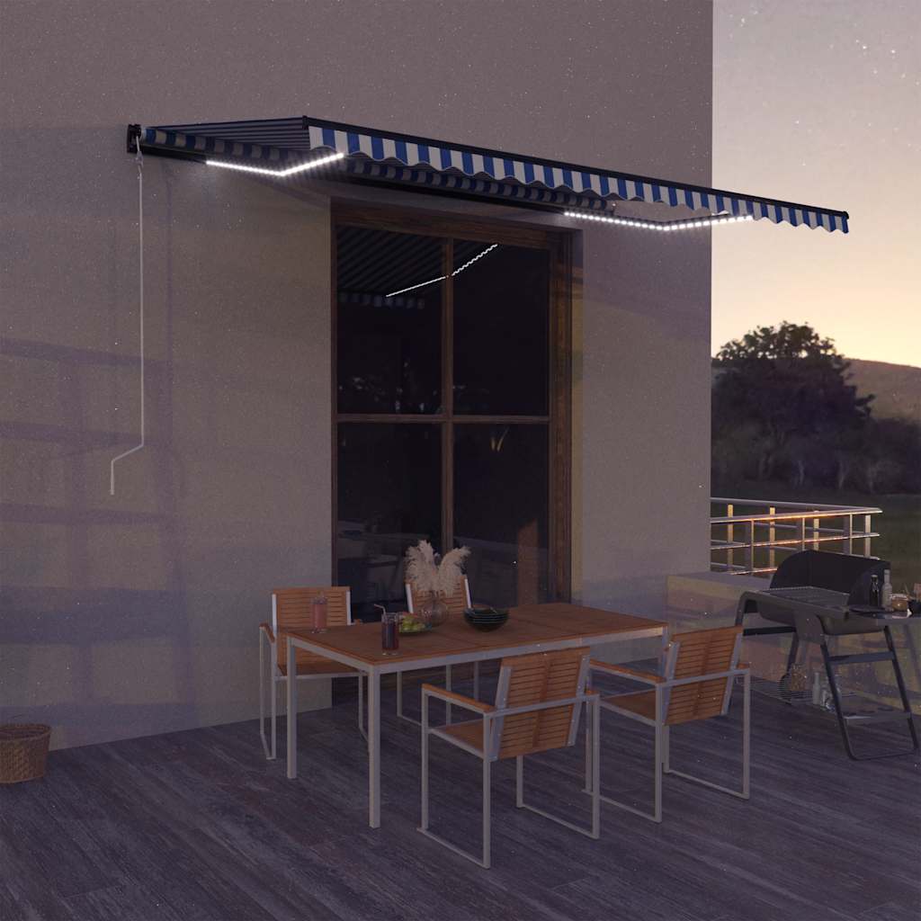 vidaXL Markise mit Windsensor & LED Blau und Weiß