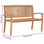 vidaXL Gartenbank 2-Sitzer Stapelbar 120 cm Massivholz Teak