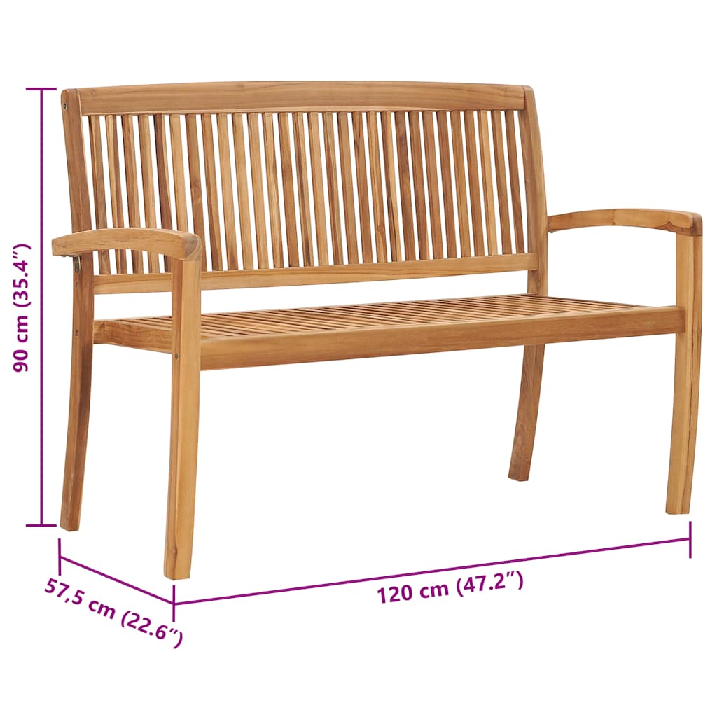 vidaXL Gartenbank 2-Sitzer Stapelbar 120 cm Massivholz Teak