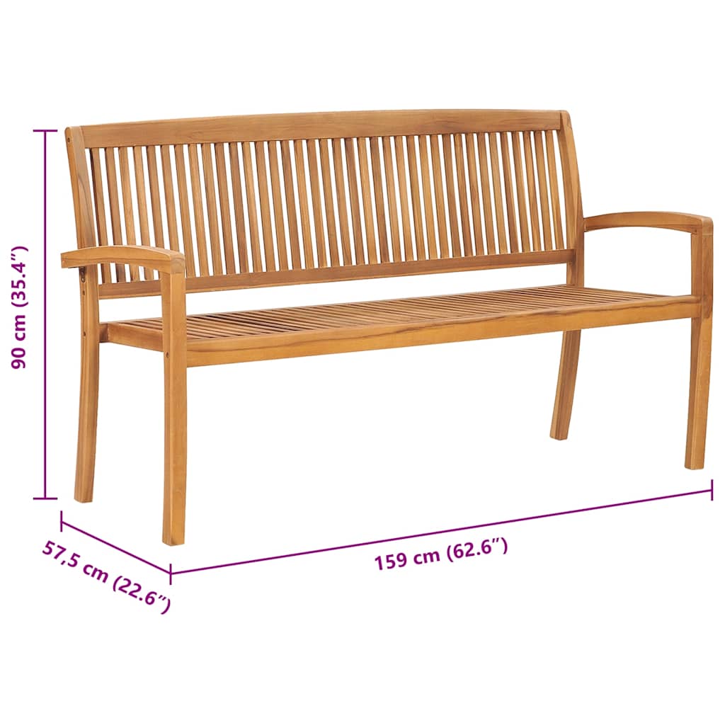 vidaXL Gartenbank 3-Sitzer Stapelbar 159 cm Massivholz Teak
