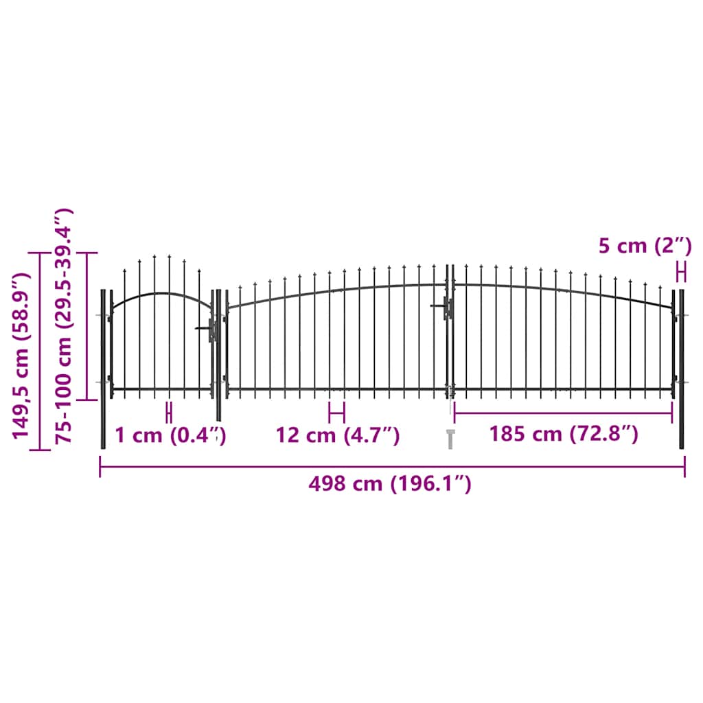 vidaXL Gartentor Woerden mit Speerspitze 5x1 m Schwarz