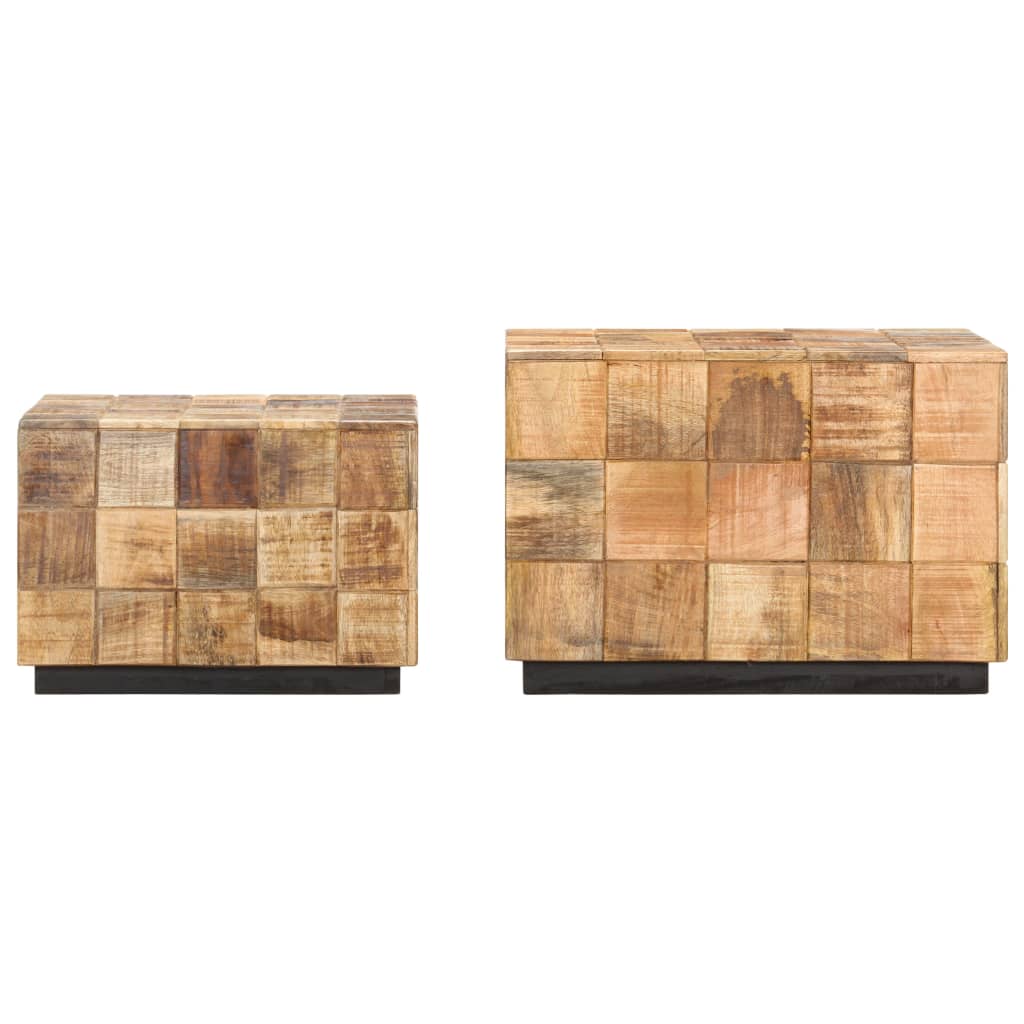 vidaXL Couchtische 2 Stk. in Block-Design Raues Mango-Massivholz