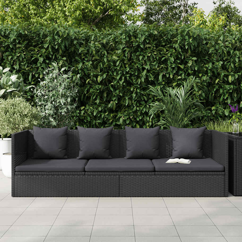 vidaXL Garten-Sofabett mit Kissen Poly Rattan Schwarz