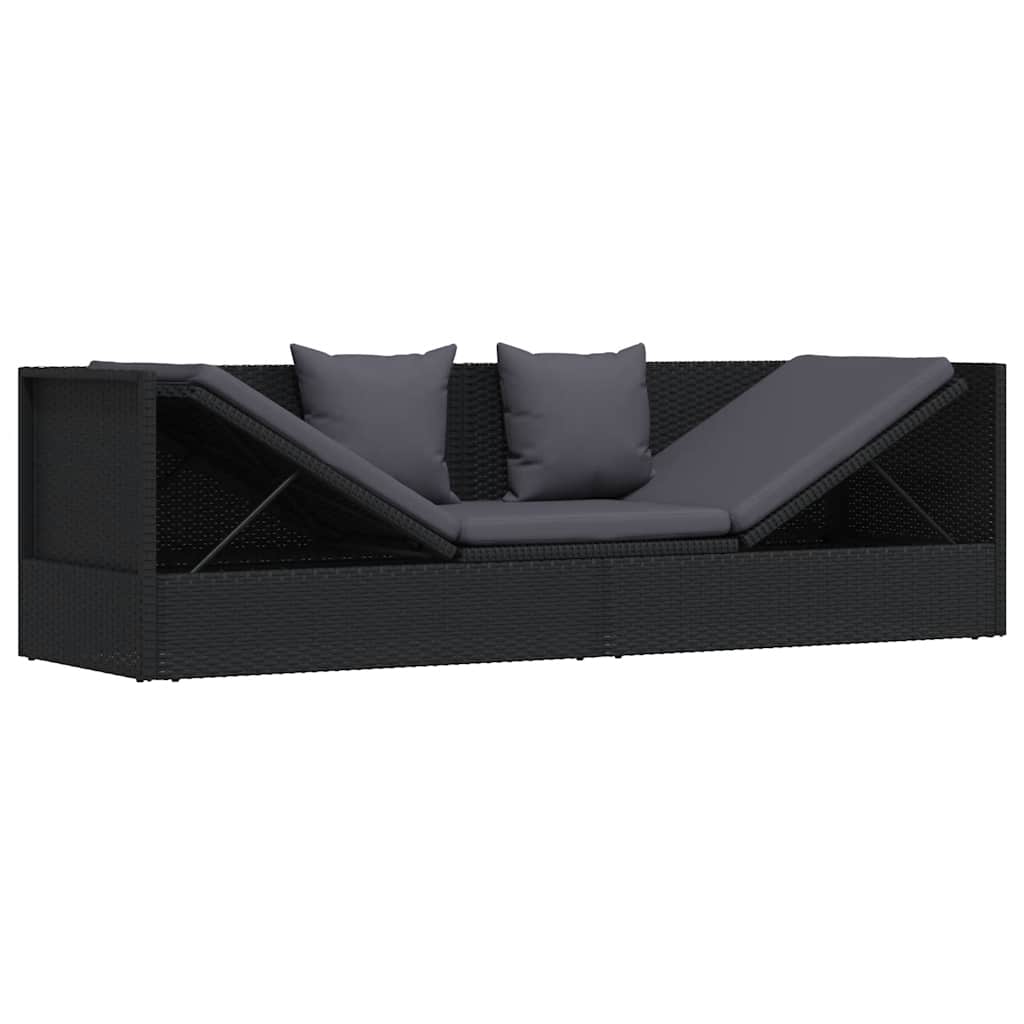 vidaXL Garten-Sofabett mit Kissen Poly Rattan Schwarz
