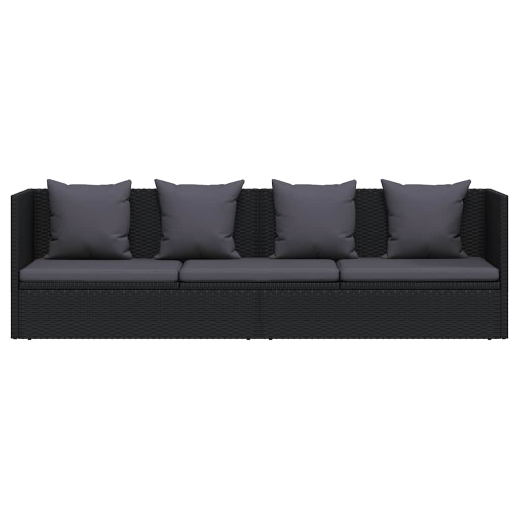 vidaXL Garten-Sofabett mit Kissen Poly Rattan Schwarz