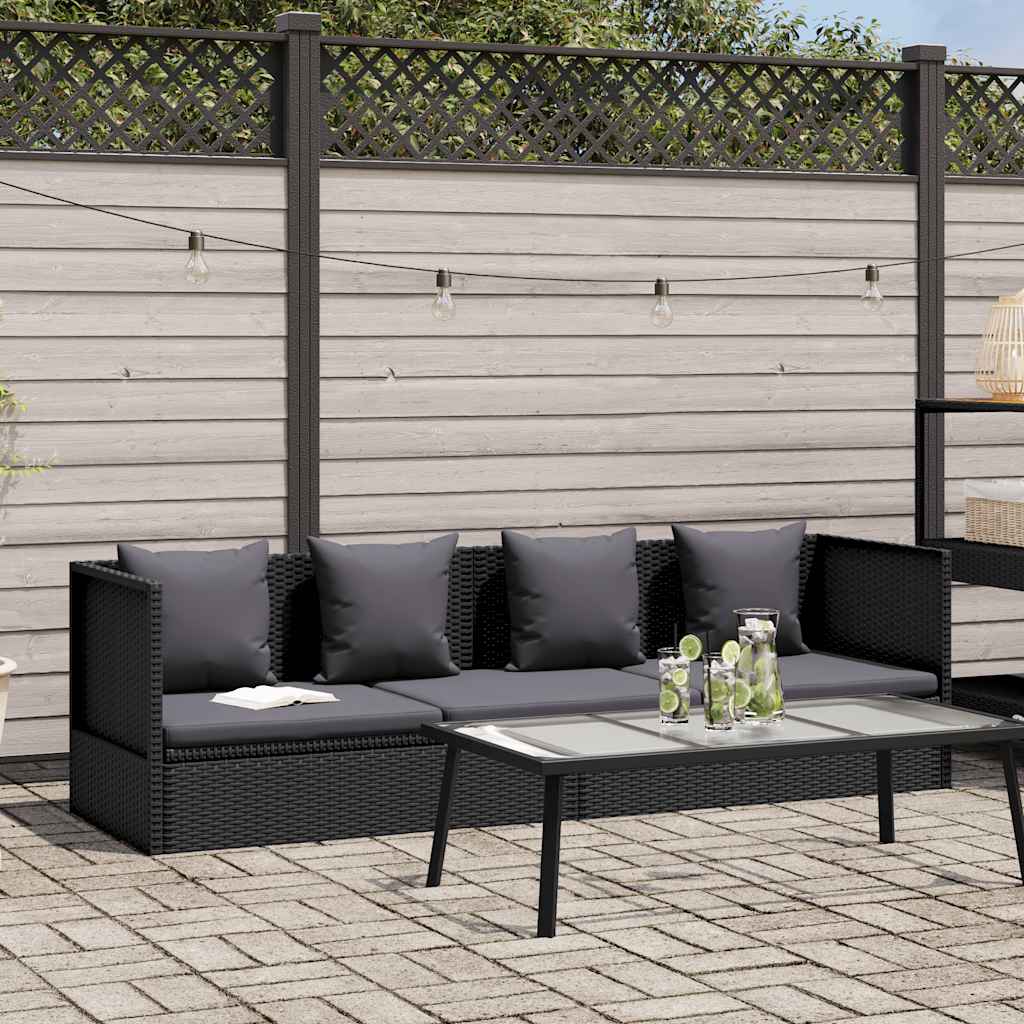 vidaXL Garten-Sofabett mit Kissen Poly Rattan Schwarz