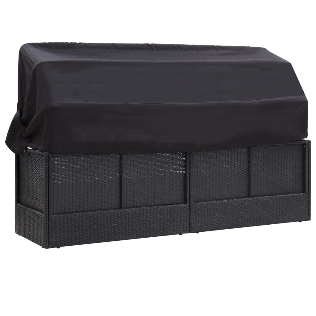 vidaXL Outdoor-Sofabett mit Dach Poly-Rattan Schwarz
