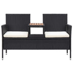 vidaXL 2-Sitzer-Gartenbank mit Teetisch 143 cm Poly Rattan Schwarz