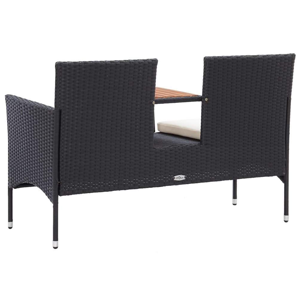 vidaXL 2-Sitzer-Gartenbank mit Teetisch 143 cm Poly Rattan Schwarz