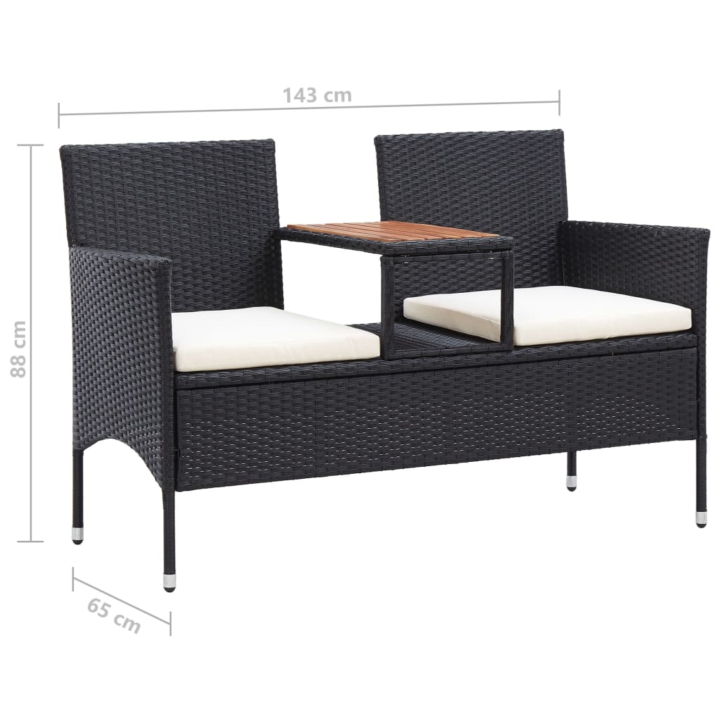 vidaXL 2-Sitzer-Gartenbank mit Teetisch 143 cm Poly Rattan Schwarz