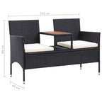 vidaXL 2-Sitzer-Gartenbank mit Teetisch 143 cm Poly Rattan Schwarz