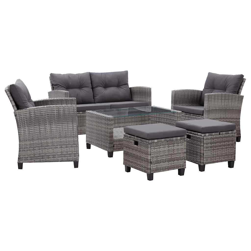 vidaXL 6-tlg. Garten-Sofagarnitur mit Auflagen Poly Rattan Dunkelgrau