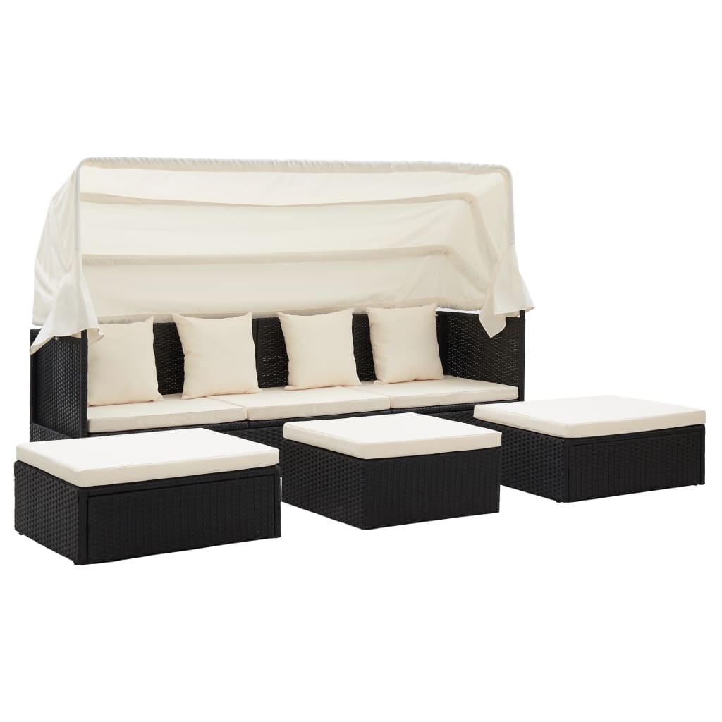 vidaXL Garten-Sonneninsel mit Dach Schwarz Poly Rattan