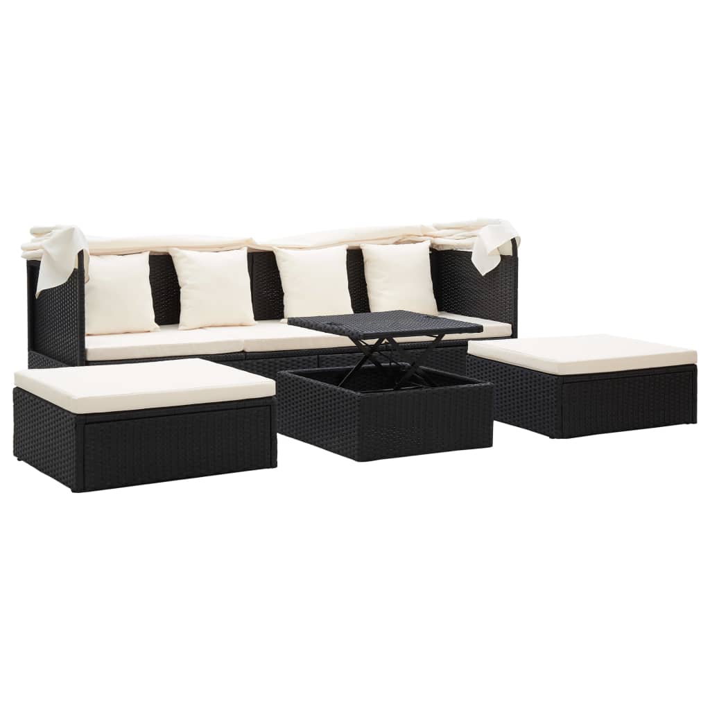 vidaXL Garten-Sonneninsel mit Dach Schwarz Poly Rattan