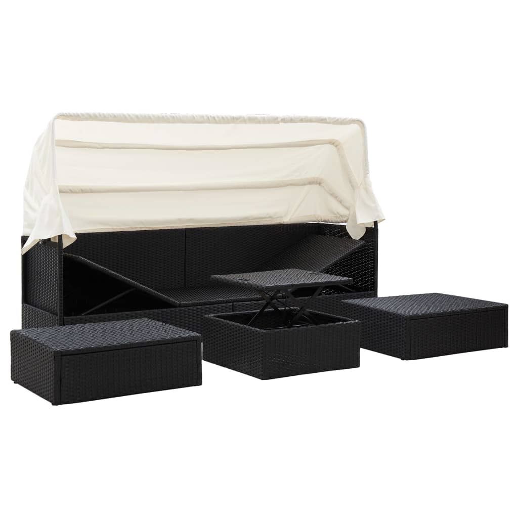 vidaXL Garten-Sonneninsel mit Dach Schwarz Poly Rattan