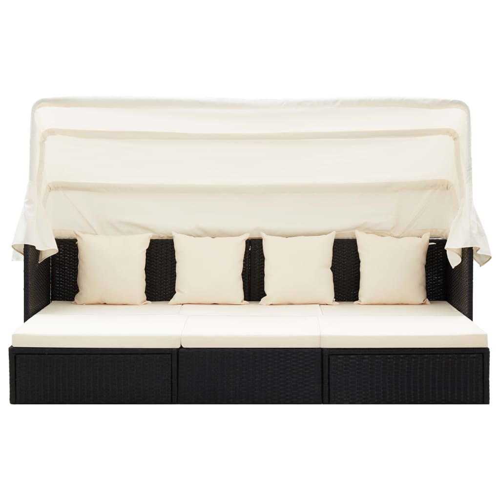 vidaXL Garten-Sonneninsel mit Dach Schwarz Poly Rattan