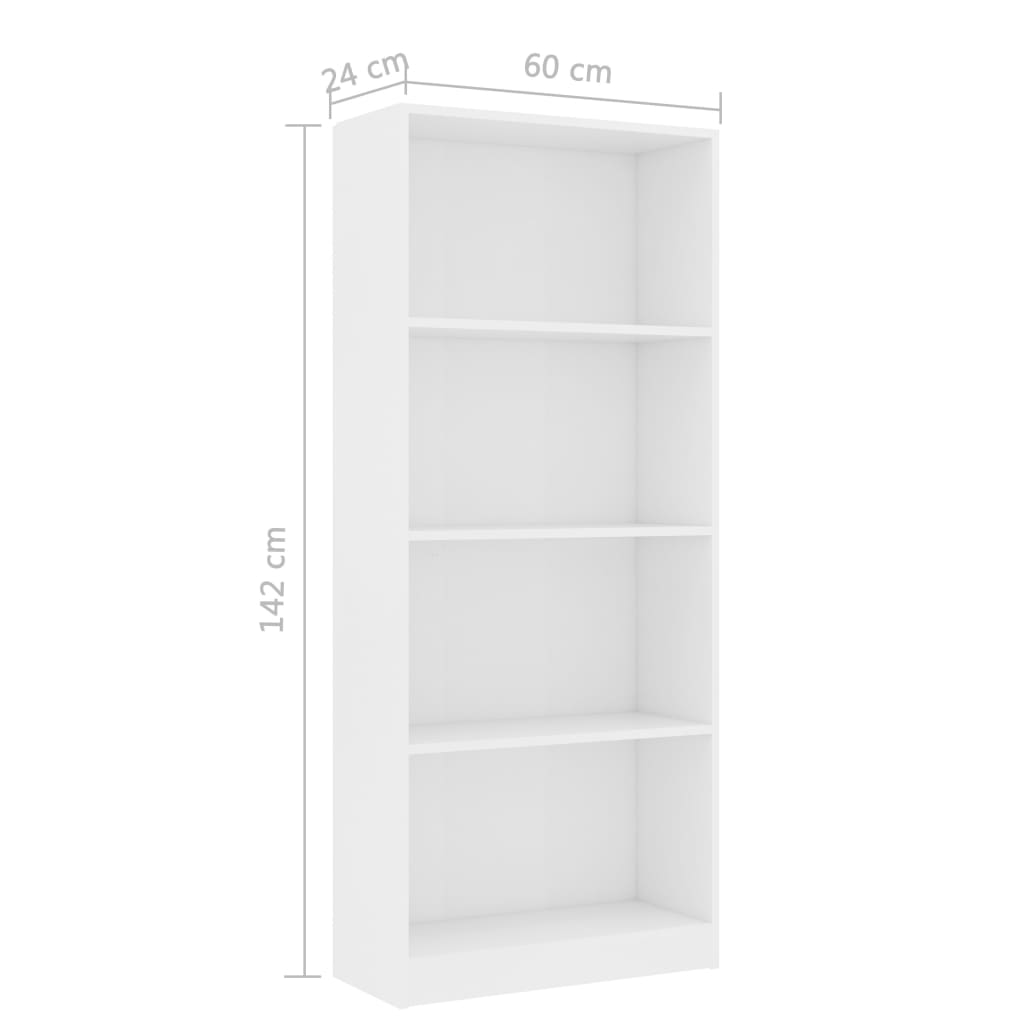 vidaXL Bücherregal 4 Fächer Weiß 60x24x142 cm Holzwerkstoff