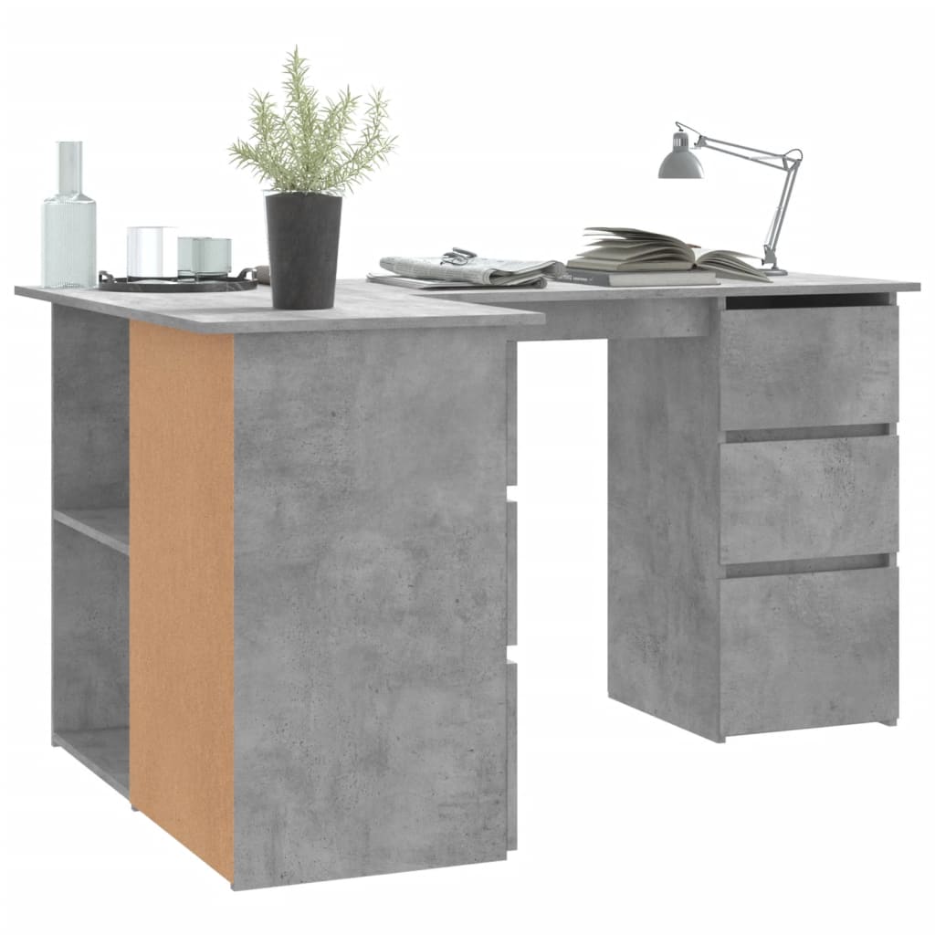 vidaXL Eckschreibtisch Betongrau 145x100x76 cm Holzwerkstoff