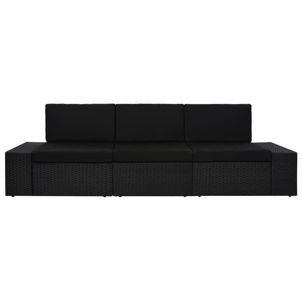 vidaXL Modulares 3-Sitzer-Sofa Poly Rattan Schwarz