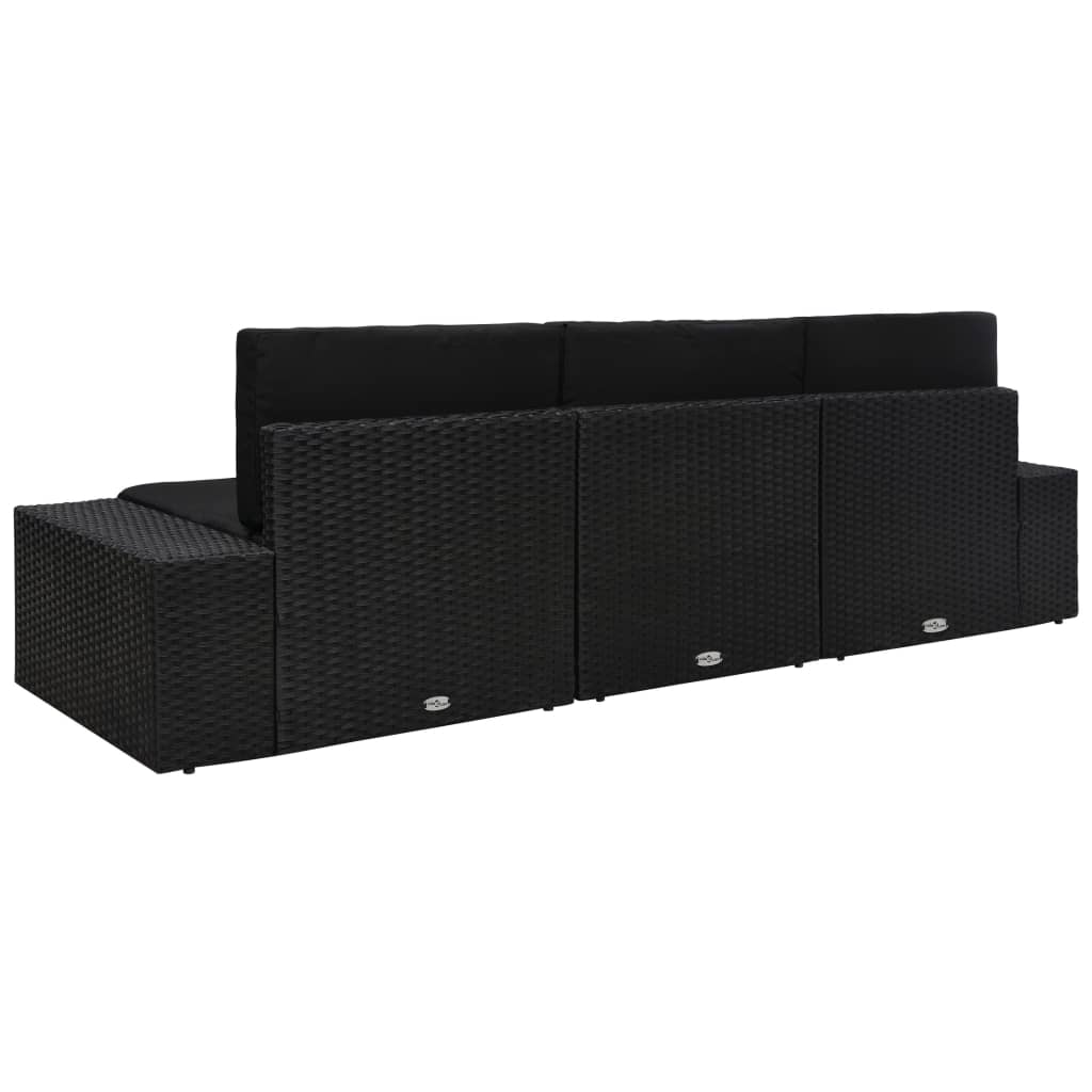 vidaXL Modulares 3-Sitzer-Sofa Poly Rattan Schwarz
