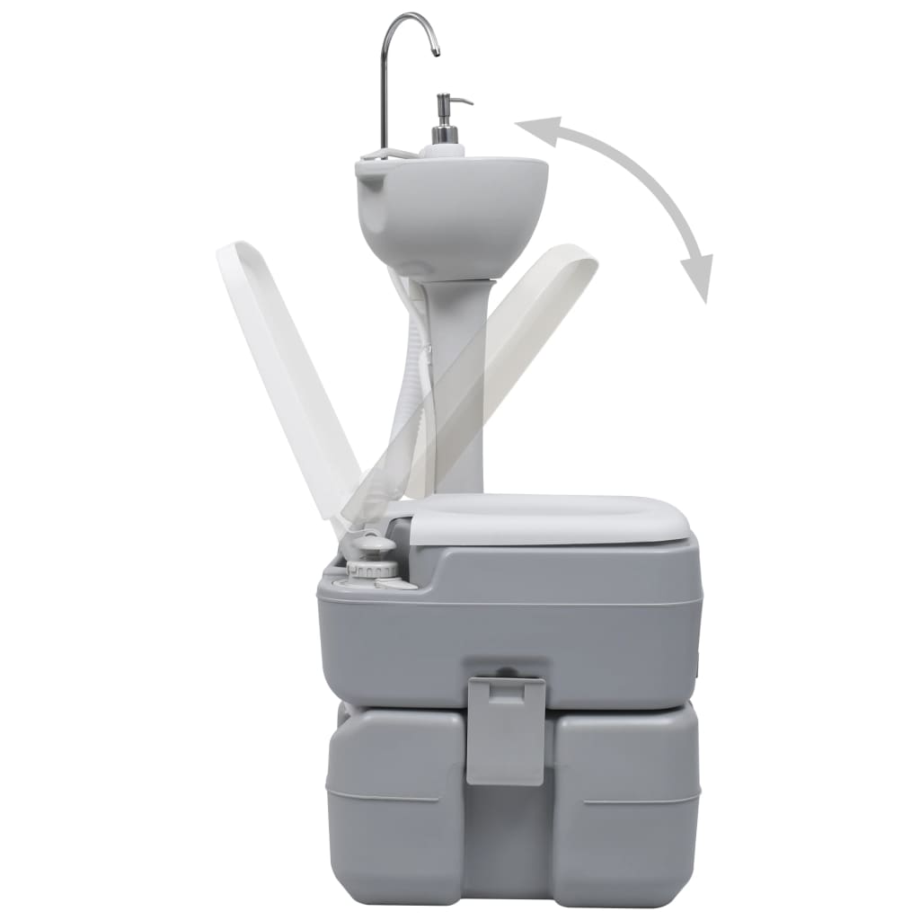 vidaXL Campingtoilette und Handwaschbecken Set Tragbar Grau