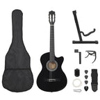 vidaXL 12-tlg Westerngitarre Set mit 6 Saiten Schwarz 38"